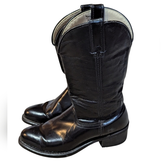 Vintage Neoprene Vulcan Soles Western Leather Cowboy Black  Boots Sz 8.5D - Picture 2 of 9